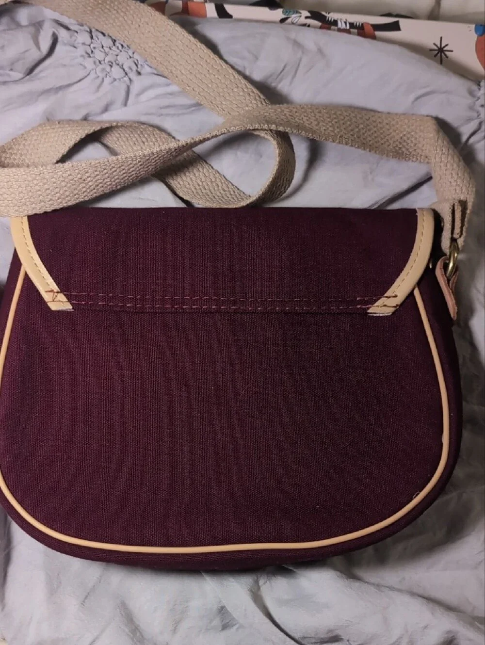 Aigner Plum Crossbody with Cream Trim and Canvas Strap